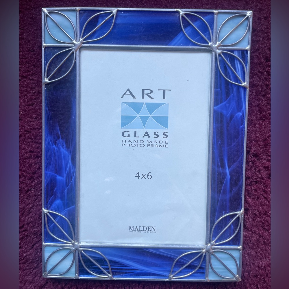Malden Art Glass and Metal Photo Frame with Blue Accents